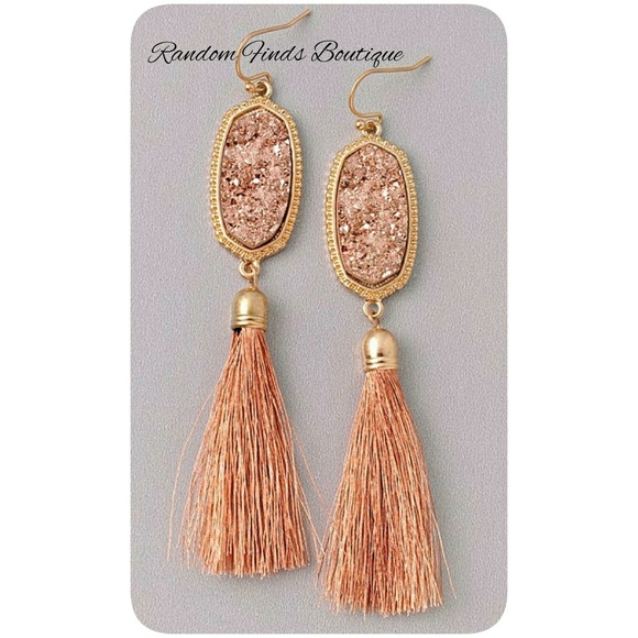 Jewelry - Rose gold druzy tassel earrings